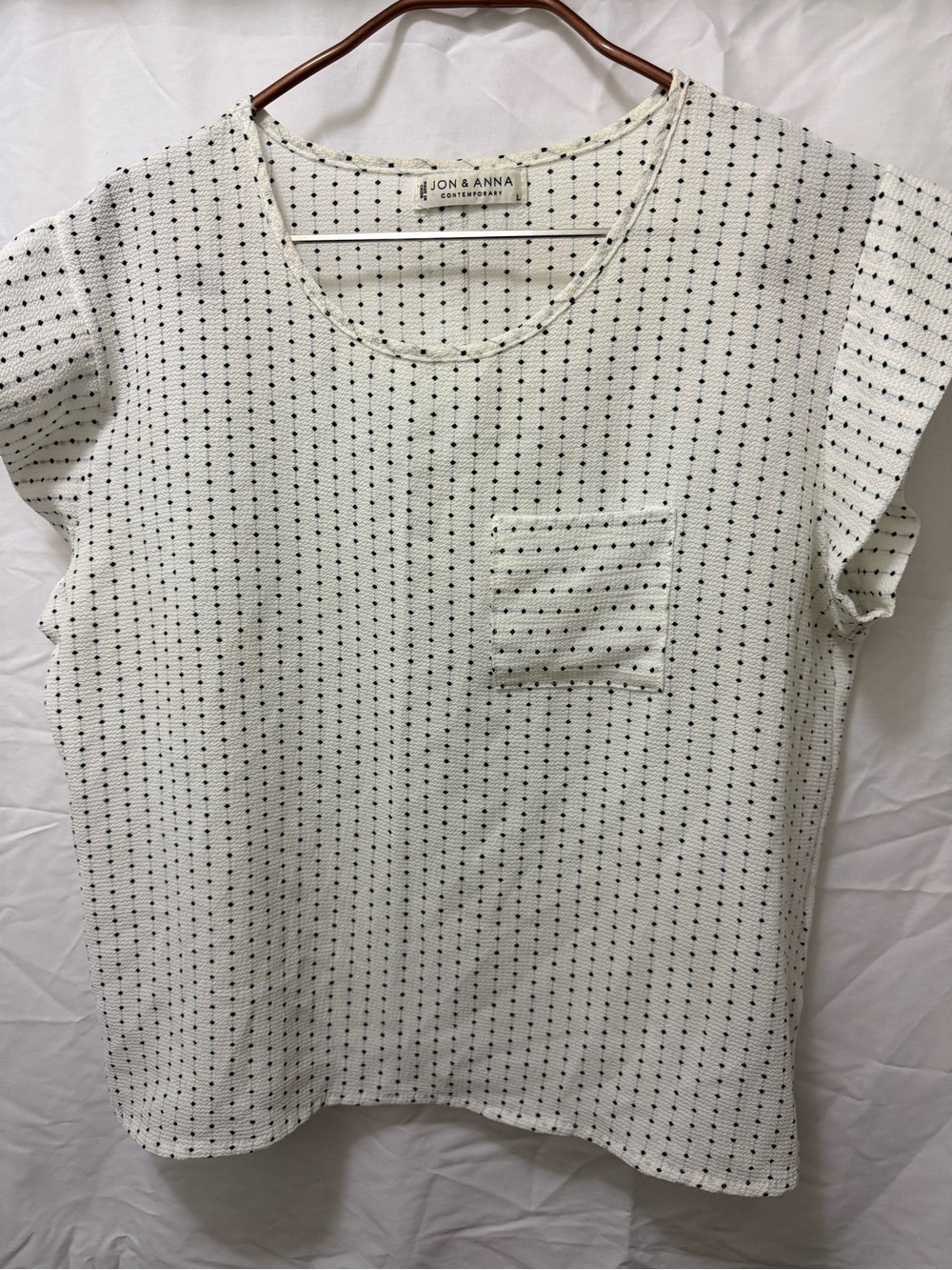 Jon & Anna white Short Sleeve Top with Black Dot Stripe